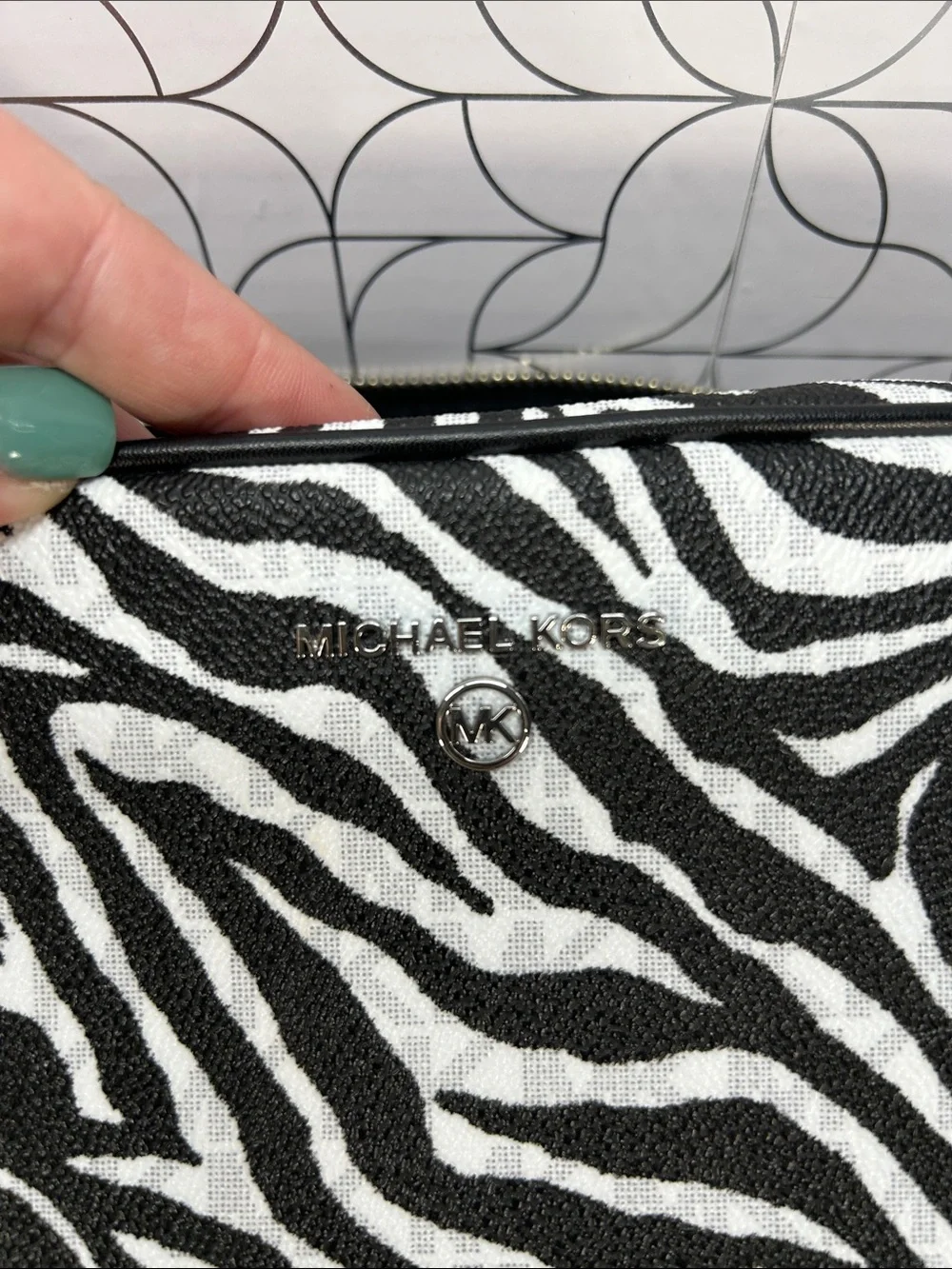 NWOT Michael Kors Zebra Print Canvas Cosmetic Pouch - Black & White